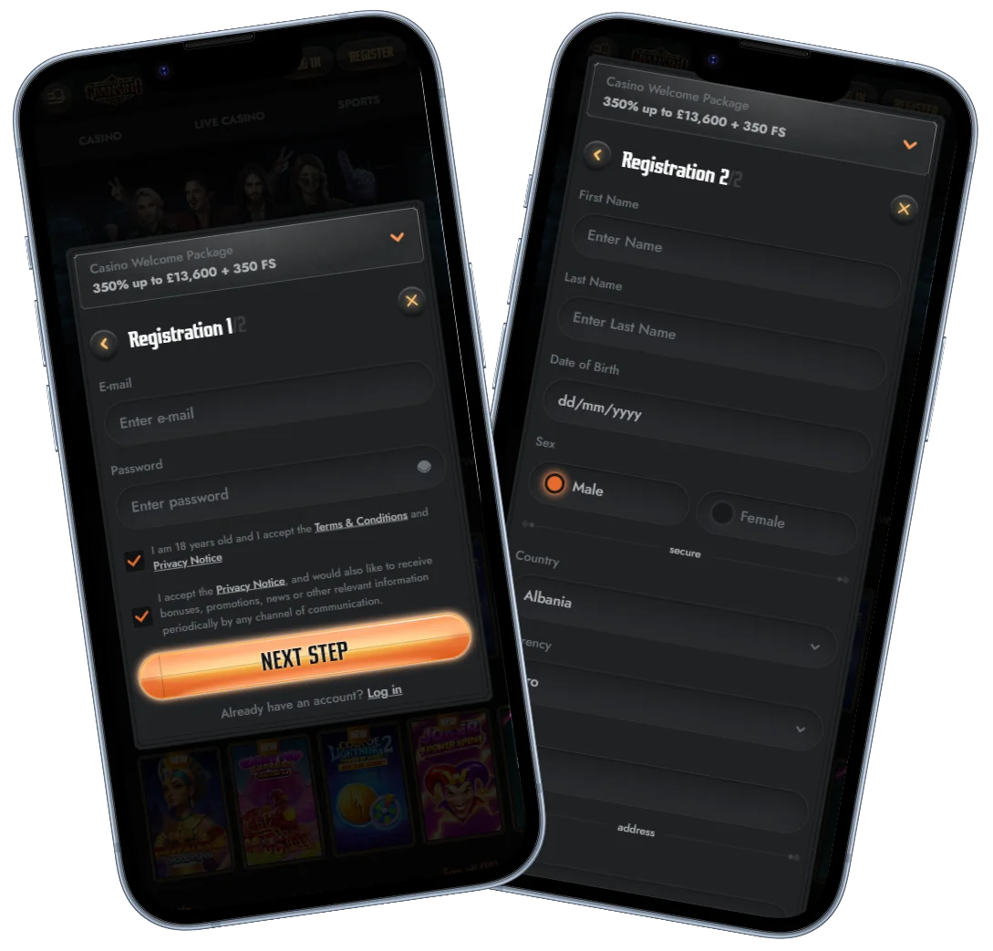 Gransino Casino Creating your account